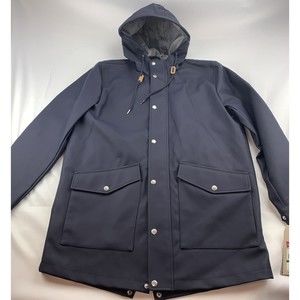 Levi's Men's Navy Blue Oversize Rubberized Rain Parka Jacket Full Zip NWT Large